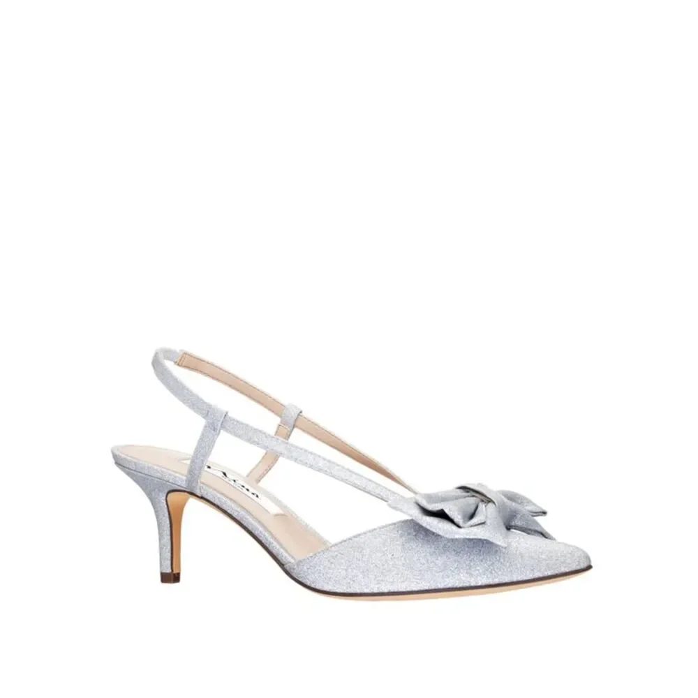 NINA Womens Silver Glitter Teddy Pointed Toe Kitten Heel Slip On Pumps 11 M